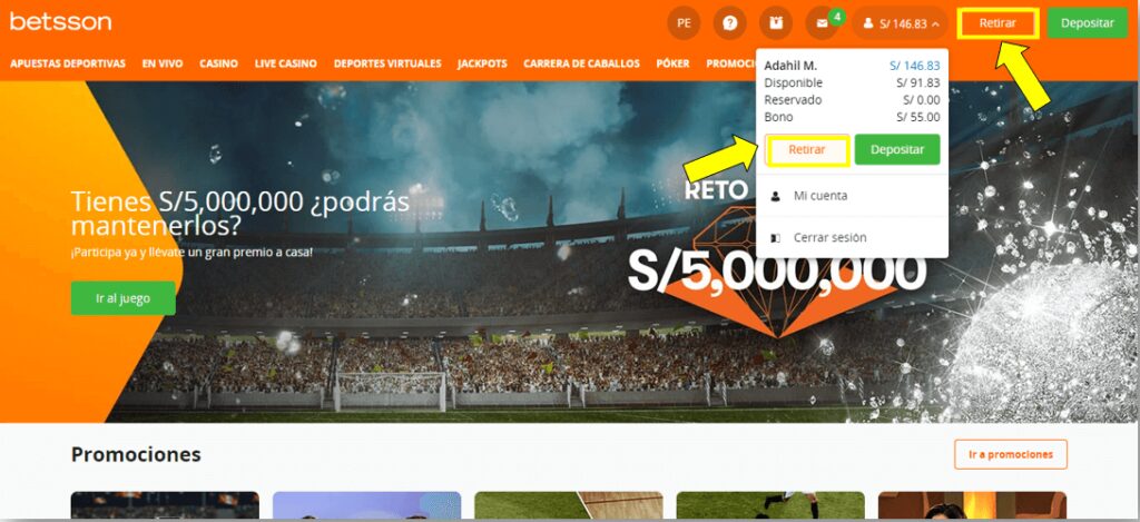 Retirar dinero en Betsson Perú